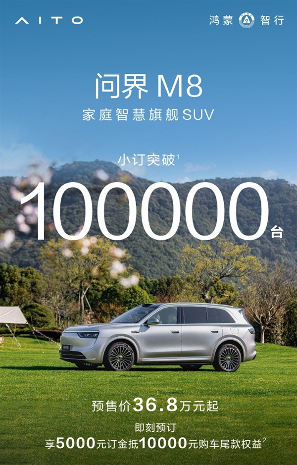 展车到店再催单！全新问界M8三天新增1万小定：已破10万台