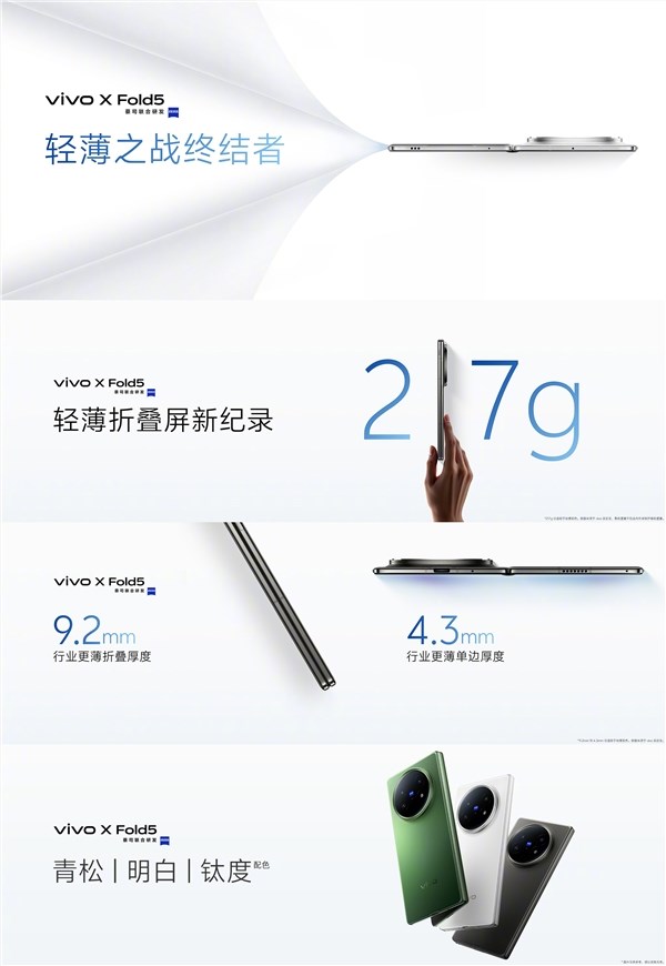vivo X Fold5刷新纪录，成行业最轻折叠屏手机