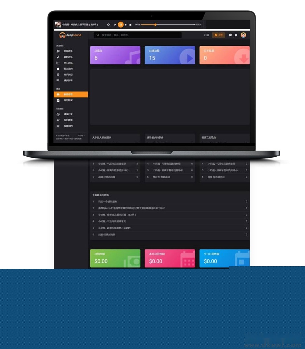 黑色精美大气音乐歌曲DJ网站源码，自适应手机端，整理分享